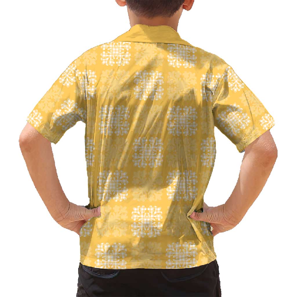 Yellow Palaka Quilt Hawaii Family Matching Off Shoulder Maxi Dress and Hawaiian Shirt Traditional Hawaii-plaid Pattern - Polynesian Pride