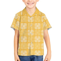 Yellow Palaka Quilt Hawaii Family Matching Off Shoulder Short Dress and Hawaiian Shirt Traditional Hawaii-plaid Pattern - Polynesian Pride