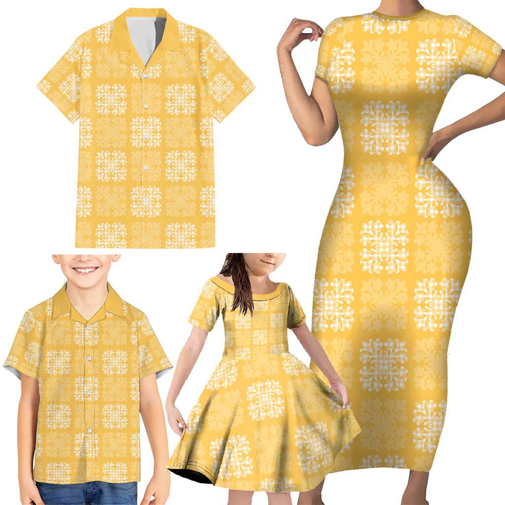 Yellow Palaka Quilt Hawaii Family Matching Short Sleeve Bodycon Dress and Hawaiian Shirt Traditional Hawaii-plaid Pattern LT14 - Polynesian Pride