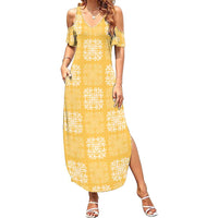 Yellow Palaka Quilt Hawaii Family Matching Summer Maxi Dress and Hawaiian Shirt Traditional Hawaii-plaid Pattern - Polynesian Pride