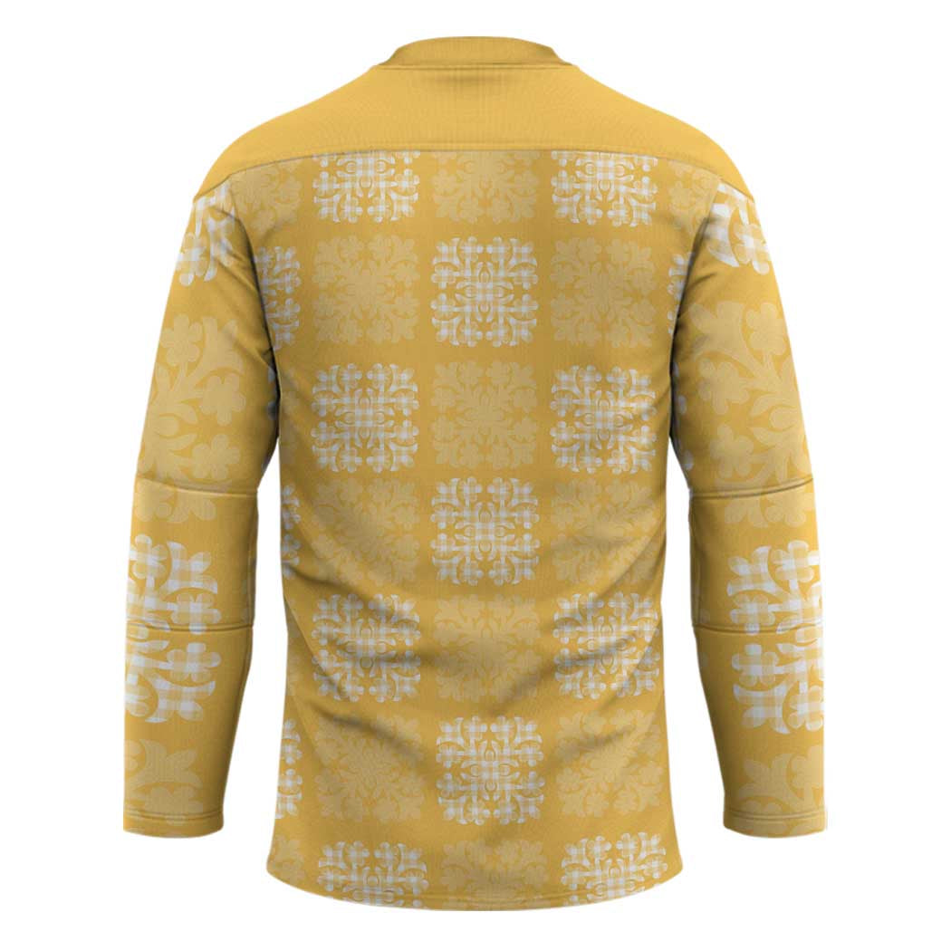Yellow Palaka Quilt Hawaii Hockey Jersey Traditional Hawaii-plaid Pattern - Polynesian Pride