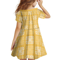 Yellow Palaka Quilt Hawaii Kid Short Sleeve Dress Traditional Hawaii-plaid Pattern - Polynesian Pride