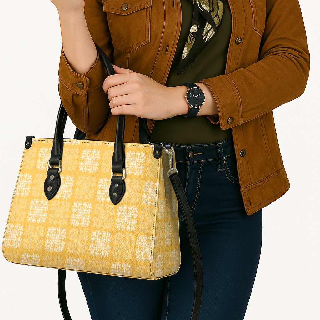 Yellow Palaka Quilt Hawaii Leather Bag Traditional Hawaii-plaid Pattern - Polynesian Pride