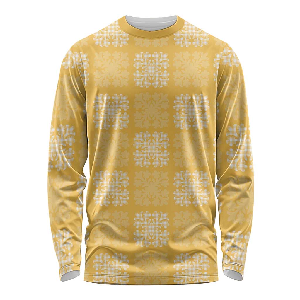Yellow Palaka Quilt Hawaii Long Sleeve Shirt Traditional Hawaii-plaid Pattern - Polynesian Pride