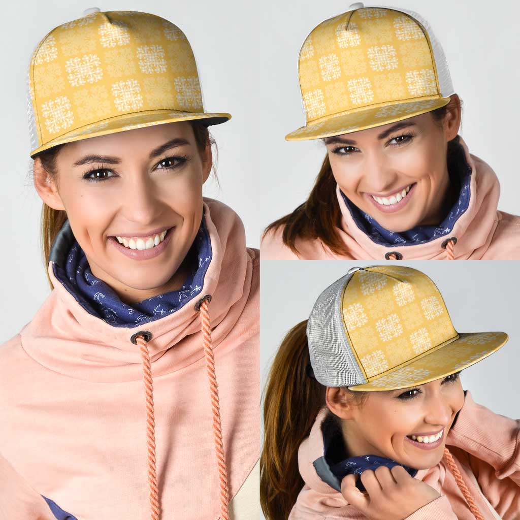 Yellow Palaka Quilt Hawaii Mesh Trucker Cap Traditional Hawaii-plaid Pattern - Polynesian Pride