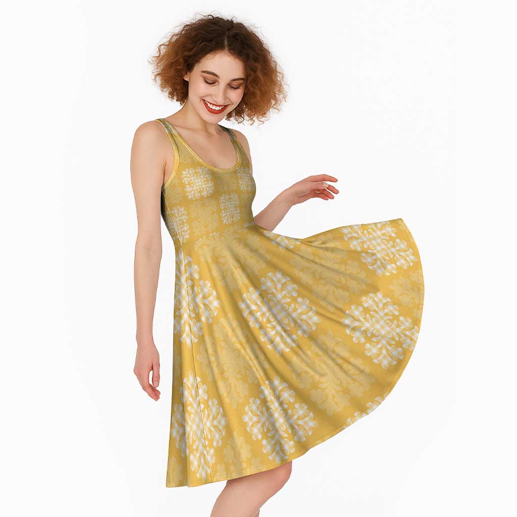 Yellow Palaka Quilt Hawaii Midi Dress Traditional Hawaii-plaid Pattern - Polynesian Pride