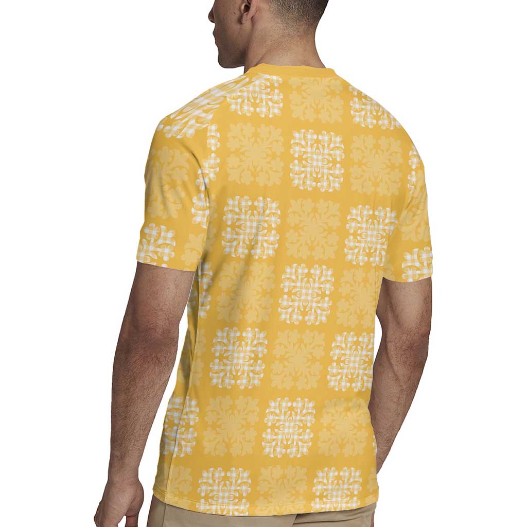 Yellow Palaka Quilt Hawaii Rugby Jersey Traditional Hawaii-plaid Pattern - Polynesian Pride