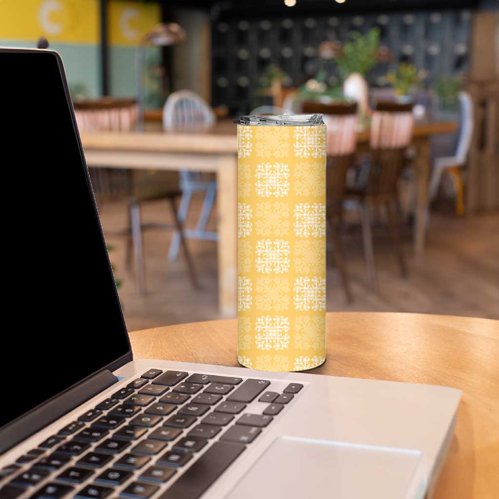 Yellow Palaka Quilt Hawaii Skinny Tumbler Traditional Hawaii-plaid Pattern - Polynesian Pride
