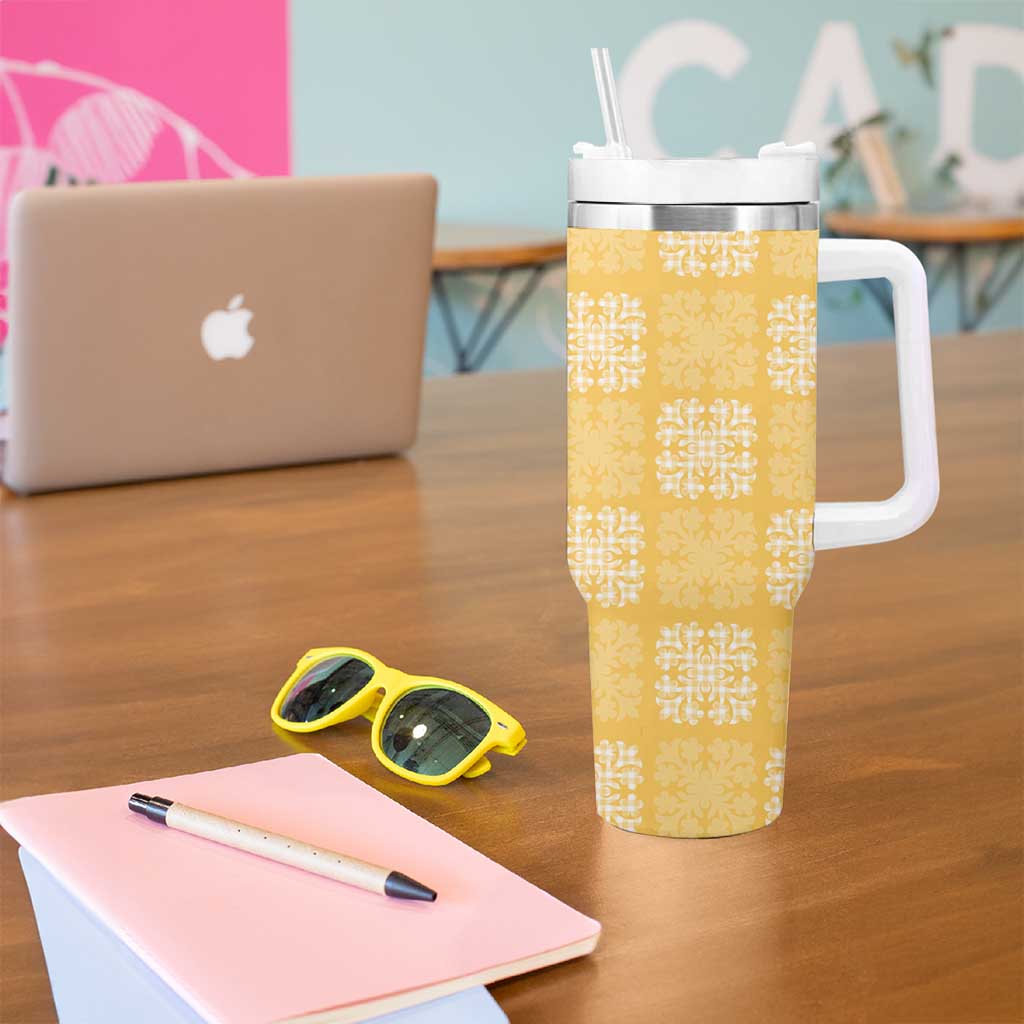 Yellow Palaka Quilt Hawaii Tumbler With Handle Traditional Hawaii-plaid Pattern - Polynesian Pride