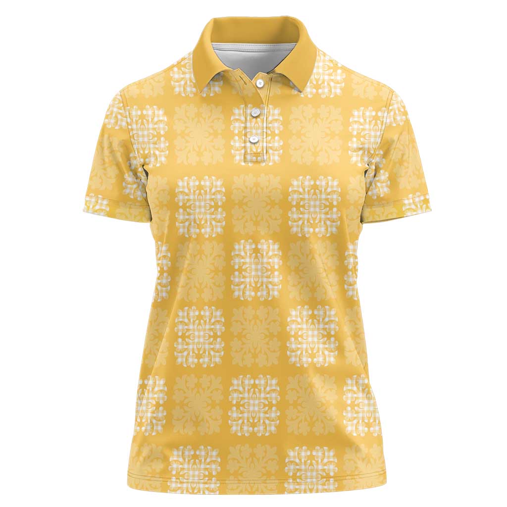 Yellow Palaka Quilt Hawaii Women Polo Shirt Traditional Hawaii-plaid Pattern LT14 Female Yellow - Polynesian Pride