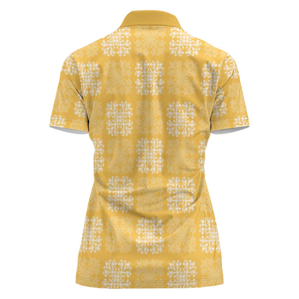 Yellow Palaka Quilt Hawaii Women Polo Shirt Traditional Hawaii-plaid Pattern LT14 - Polynesian Pride