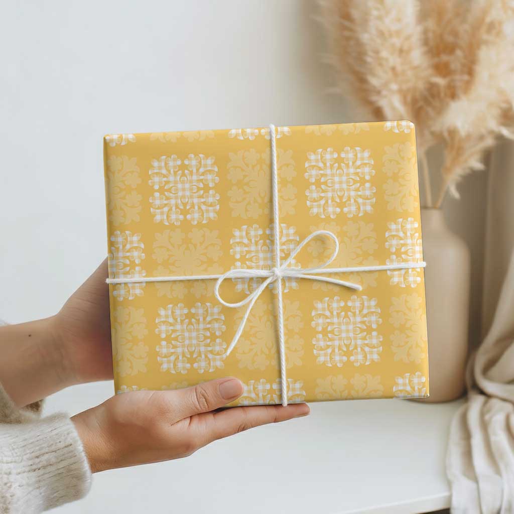 Yellow Palaka Quilt Hawaii Wrapping Paper Traditional Hawaii-plaid Pattern - Polynesian Pride
