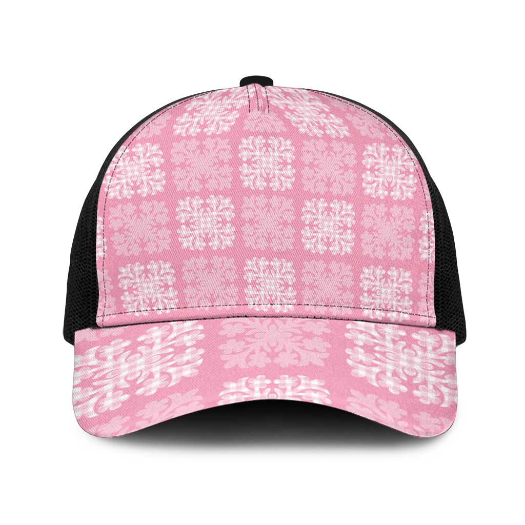 Pink Palaka Quilt Hawaii Baseball Net Cap Traditional Hawaii-plaid Pattern - Polynesian Pride