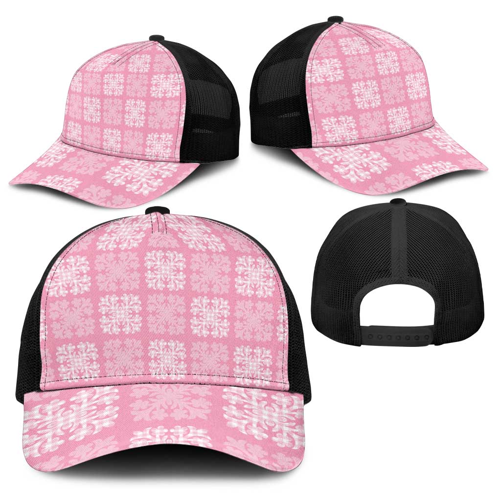 Pink Palaka Quilt Hawaii Baseball Net Cap Traditional Hawaii-plaid Pattern - Polynesian Pride