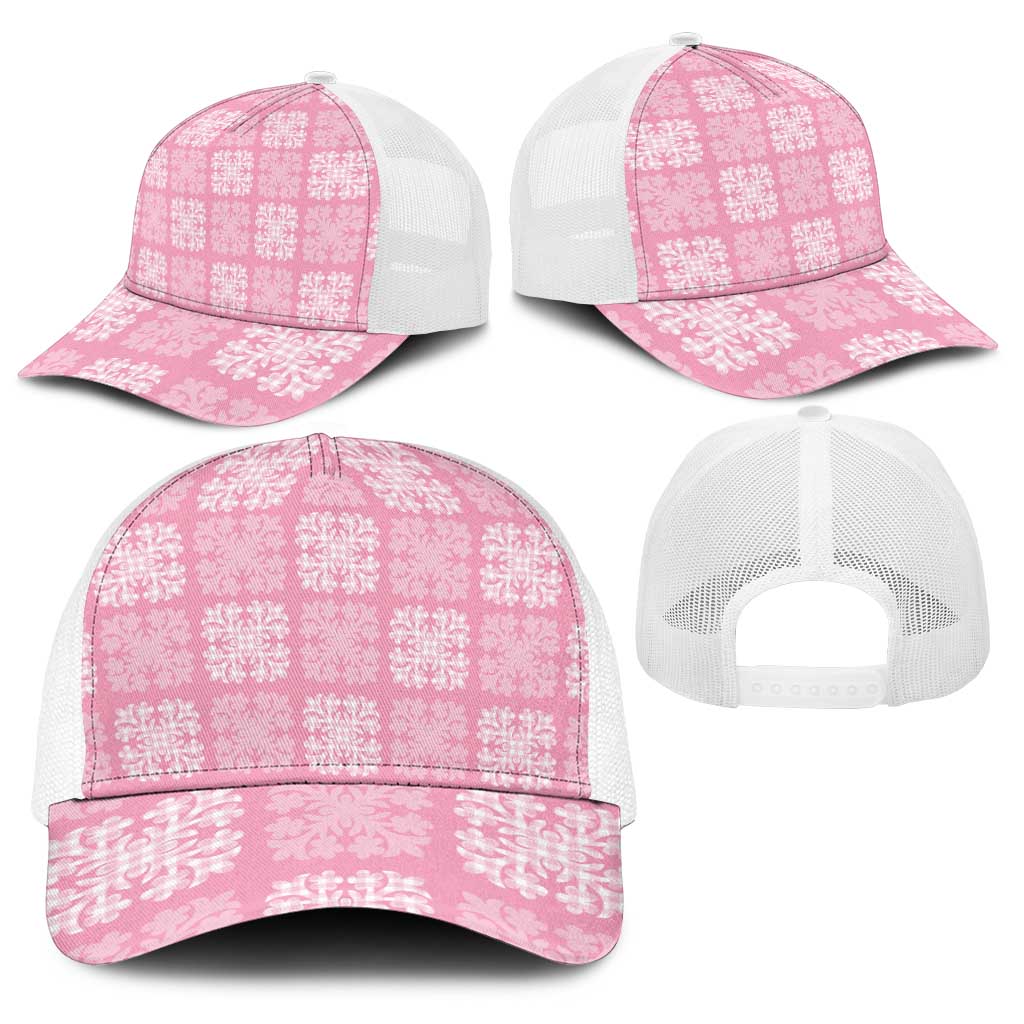 Pink Palaka Quilt Hawaii Baseball Net Cap Traditional Hawaii-plaid Pattern - Polynesian Pride