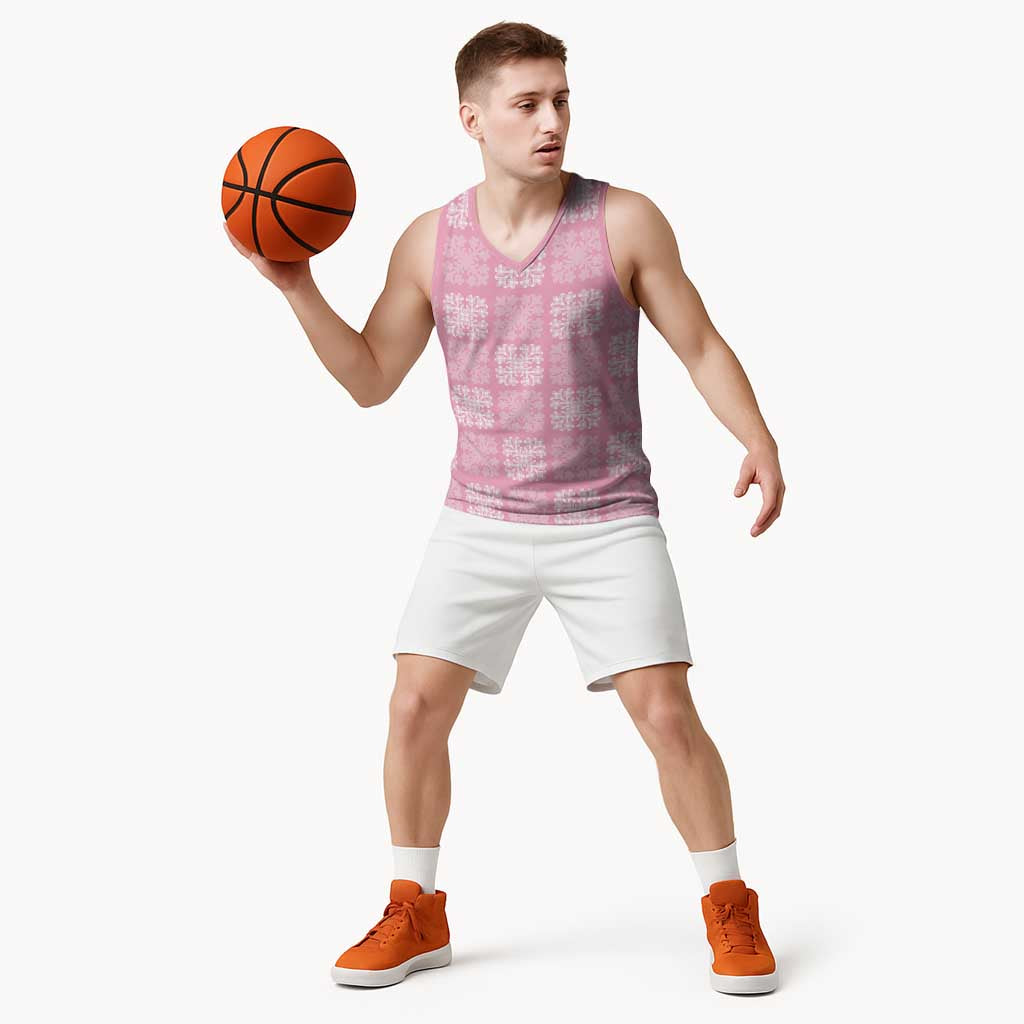 Pink Palaka Quilt Hawaii Basketball Jersey Traditional Hawaii-plaid Pattern - Polynesian Pride
