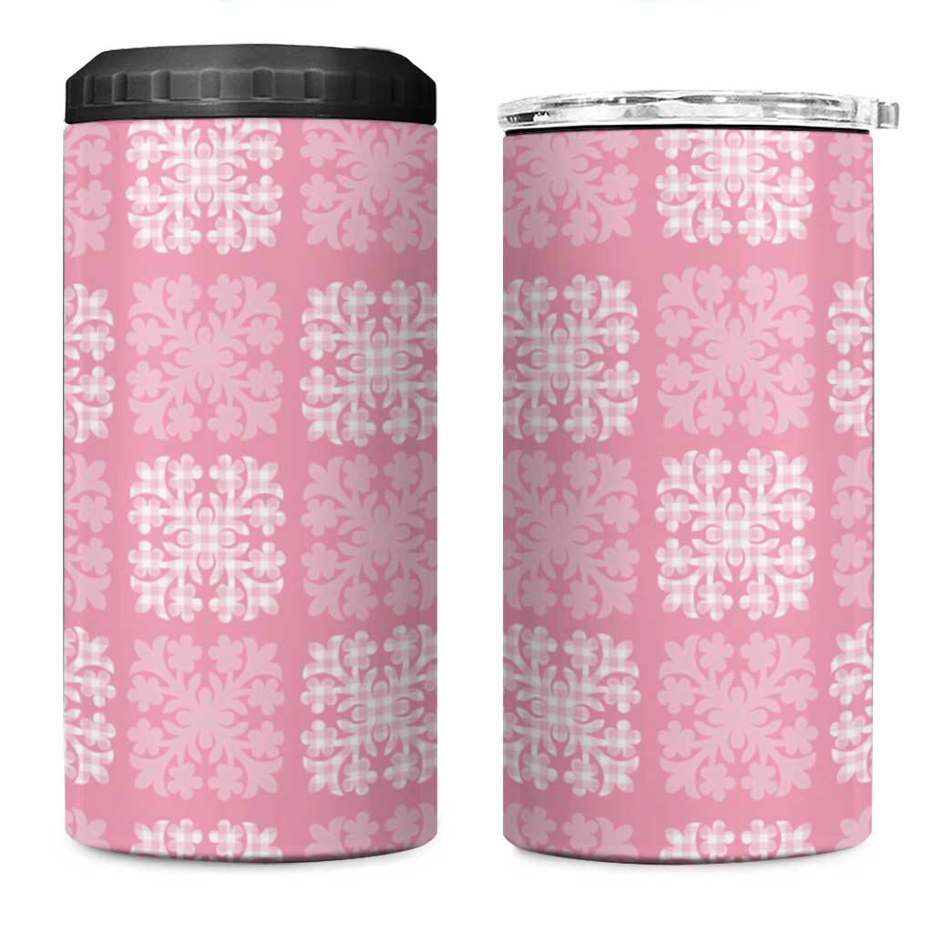 Pink Palaka Quilt Hawaii 4 in 1 Can Cooler Tumbler Traditional Hawaii-plaid Pattern LT14 One Size: 16 oz Pink - Polynesian Pride