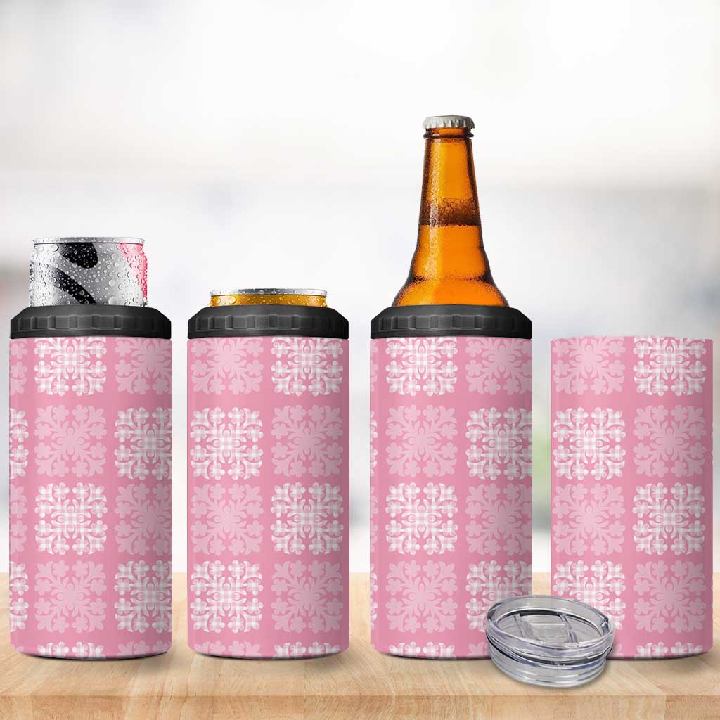 Pink Palaka Quilt Hawaii 4 in 1 Can Cooler Tumbler Traditional Hawaii-plaid Pattern LT14 - Polynesian Pride