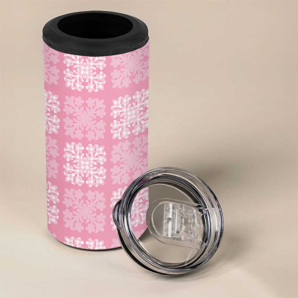 Pink Palaka Quilt Hawaii 4 in 1 Can Cooler Tumbler Traditional Hawaii-plaid Pattern LT14 - Polynesian Pride
