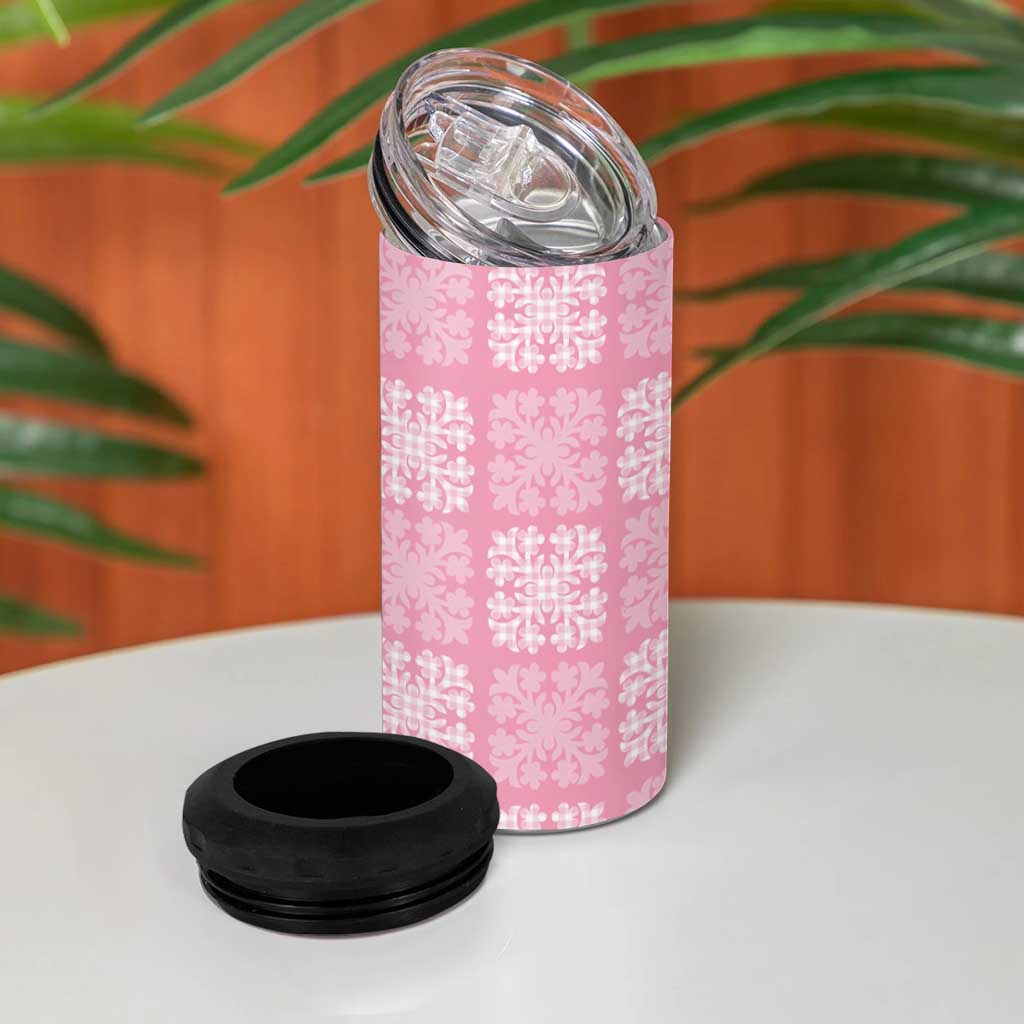 Pink Palaka Quilt Hawaii 4 in 1 Can Cooler Tumbler Traditional Hawaii-plaid Pattern LT14 - Polynesian Pride