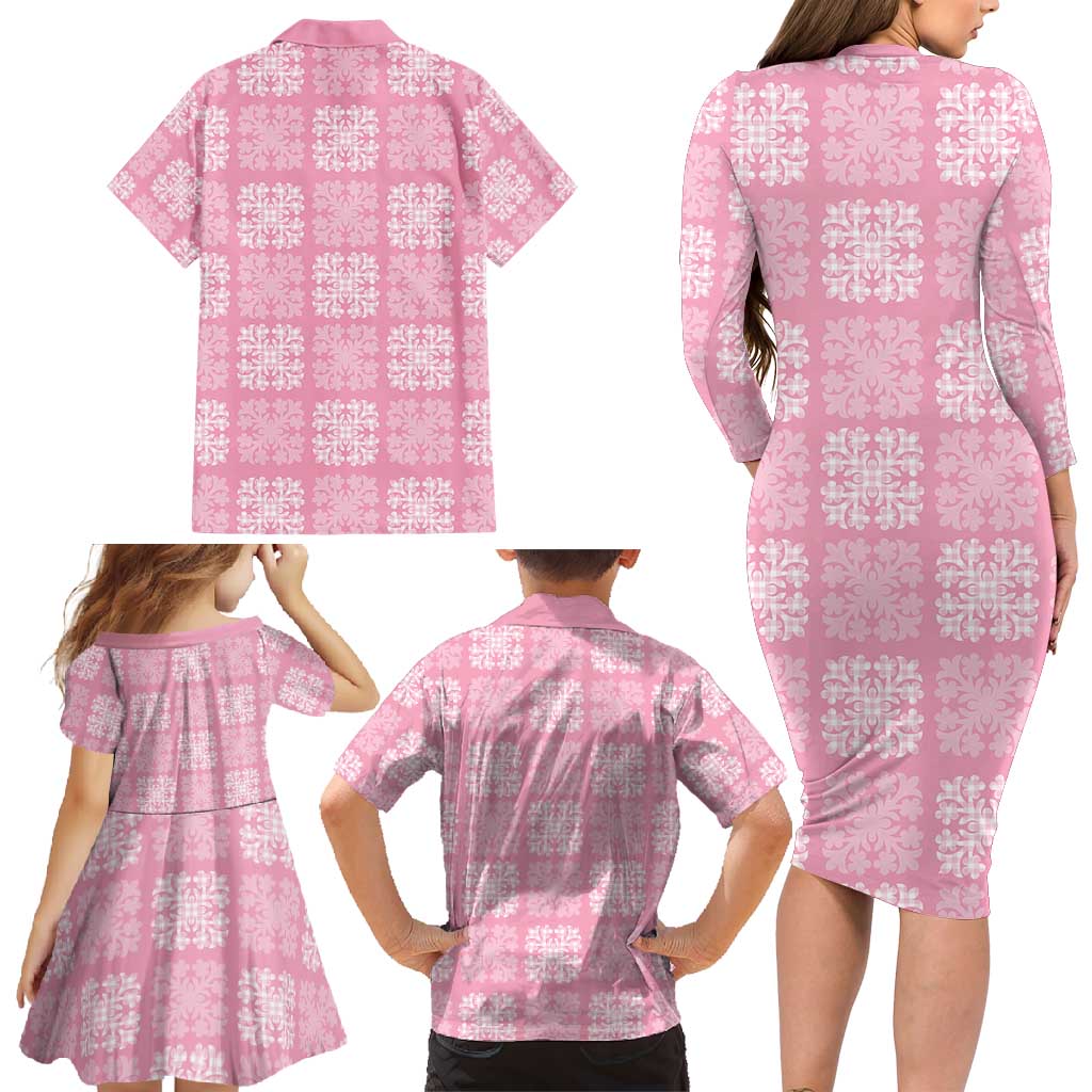 Pink Palaka Quilt Hawaii Family Matching Long Sleeve Bodycon Dress and Hawaiian Shirt Traditional Hawaii-plaid Pattern LT14 - Polynesian Pride