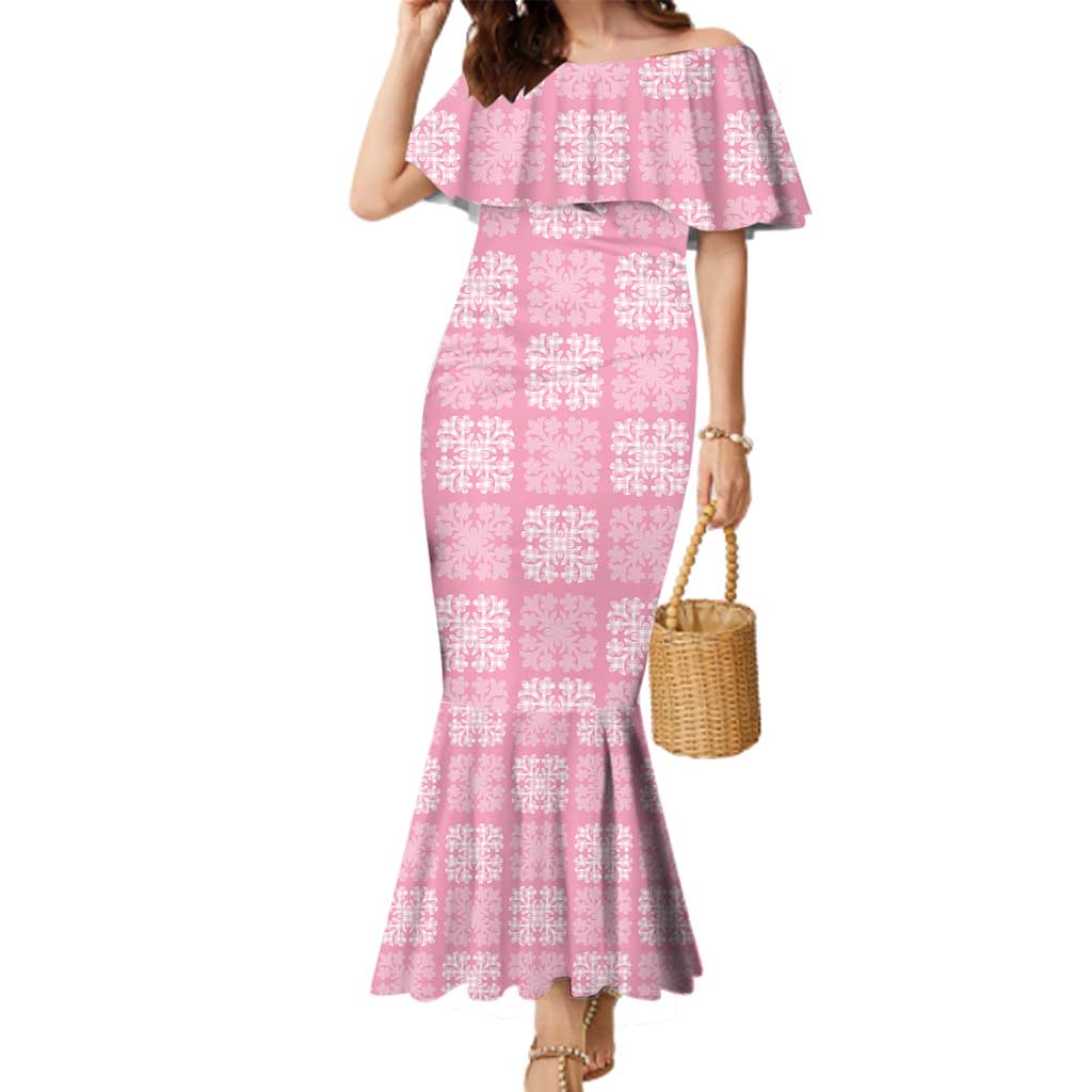Pink Palaka Quilt Hawaii Family Matching Mermaid Dress and Hawaiian Shirt Traditional Hawaii-plaid Pattern LT14 Mom's Dress Pink - Polynesian Pride