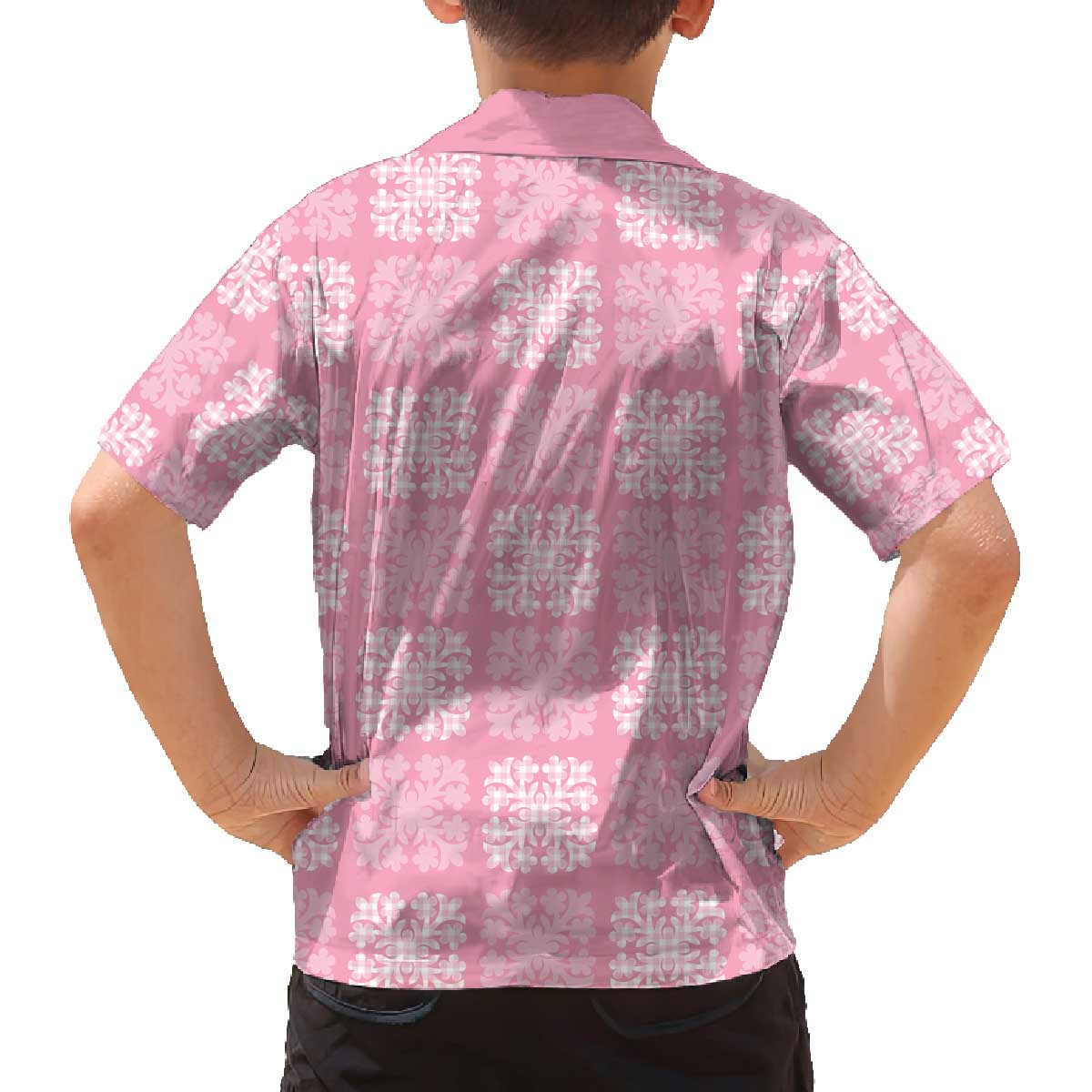 Pink Palaka Quilt Hawaii Family Matching Off The Shoulder Long Sleeve Dress and Hawaiian Shirt Traditional Hawaii-plaid Pattern LT14 - Polynesian Pride