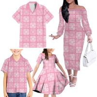 Pink Palaka Quilt Hawaii Family Matching Off The Shoulder Long Sleeve Dress and Hawaiian Shirt Traditional Hawaii-plaid Pattern LT14 - Polynesian Pride