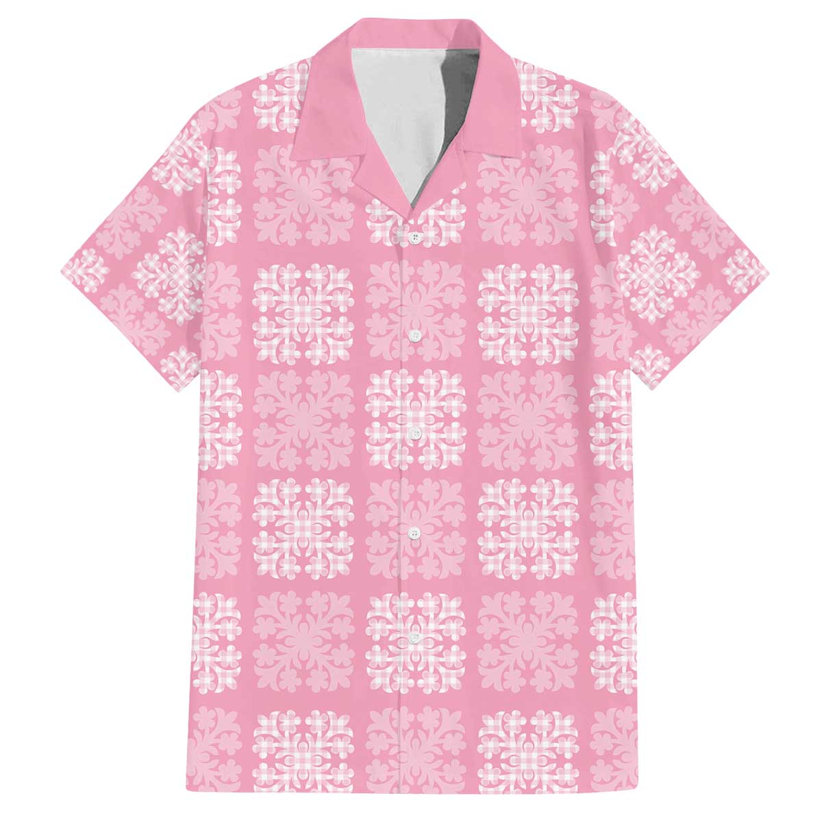 Pink Palaka Quilt Hawaii Family Matching Off The Shoulder Long Sleeve Dress and Hawaiian Shirt Traditional Hawaii-plaid Pattern LT14 Dad's Shirt - Short Sleeve Pink - Polynesian Pride