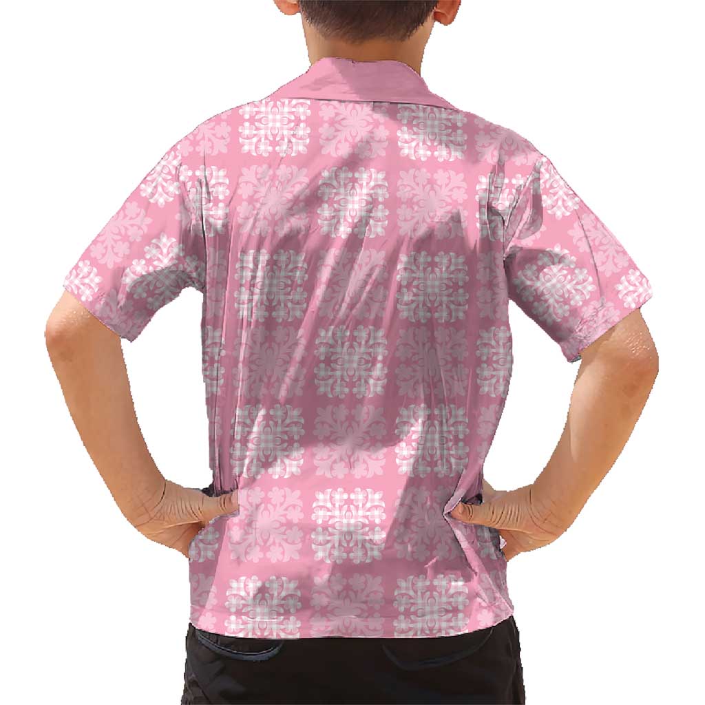 Pink Palaka Quilt Hawaii Family Matching Short Sleeve Bodycon Dress and Hawaiian Shirt Traditional Hawaii-plaid Pattern LT14 - Polynesian Pride