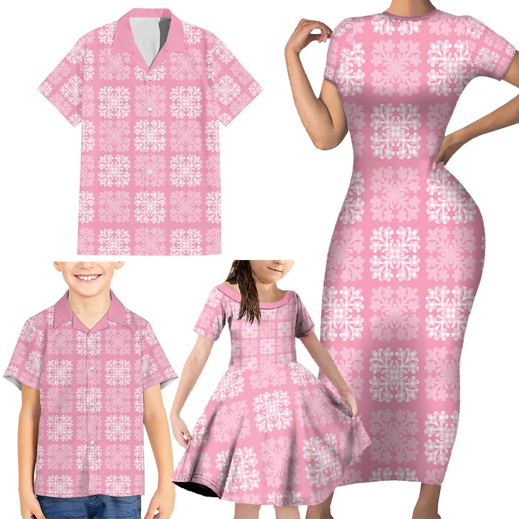 Pink Palaka Quilt Hawaii Family Matching Short Sleeve Bodycon Dress and Hawaiian Shirt Traditional Hawaii-plaid Pattern LT14 - Polynesian Pride