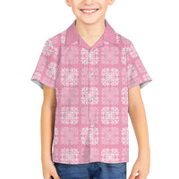 Pink Palaka Quilt Hawaii Family Matching Short Sleeve Bodycon Dress and Hawaiian Shirt Traditional Hawaii-plaid Pattern LT14 Son's Shirt Pink - Polynesian Pride