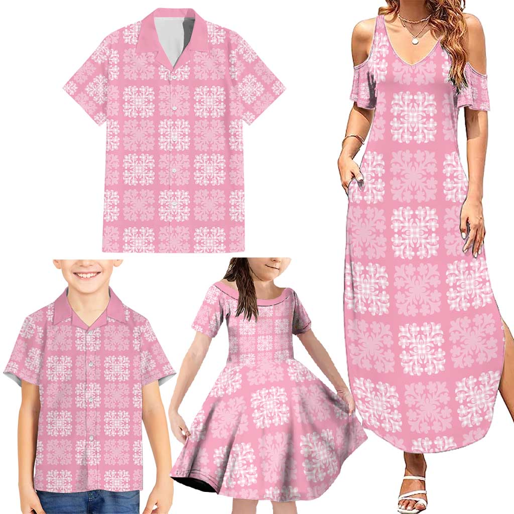 Pink Palaka Quilt Hawaii Family Matching Summer Maxi Dress and Hawaiian Shirt Traditional Hawaii-plaid Pattern LT14 - Polynesian Pride