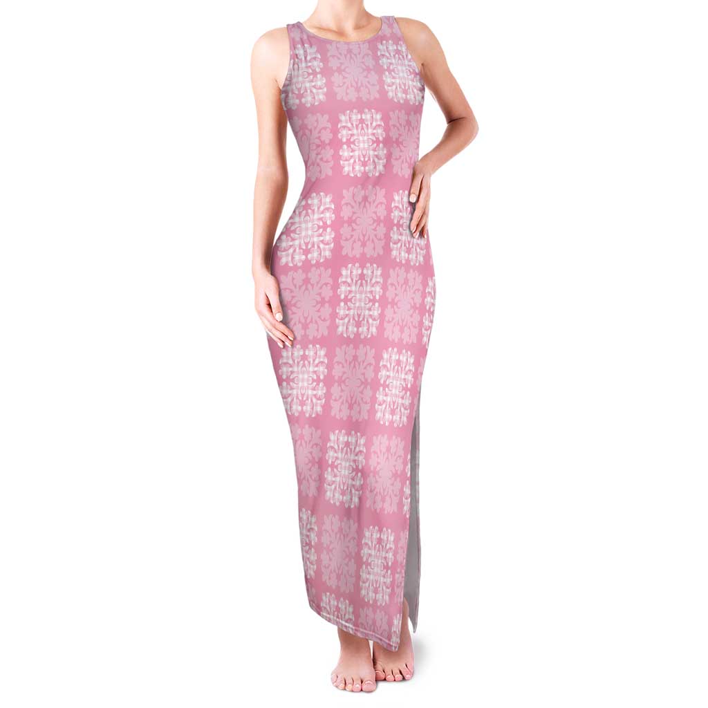 Pink Palaka Quilt Hawaii Family Matching Tank Maxi Dress and Hawaiian Shirt Traditional Hawaii-plaid Pattern - Polynesian Pride