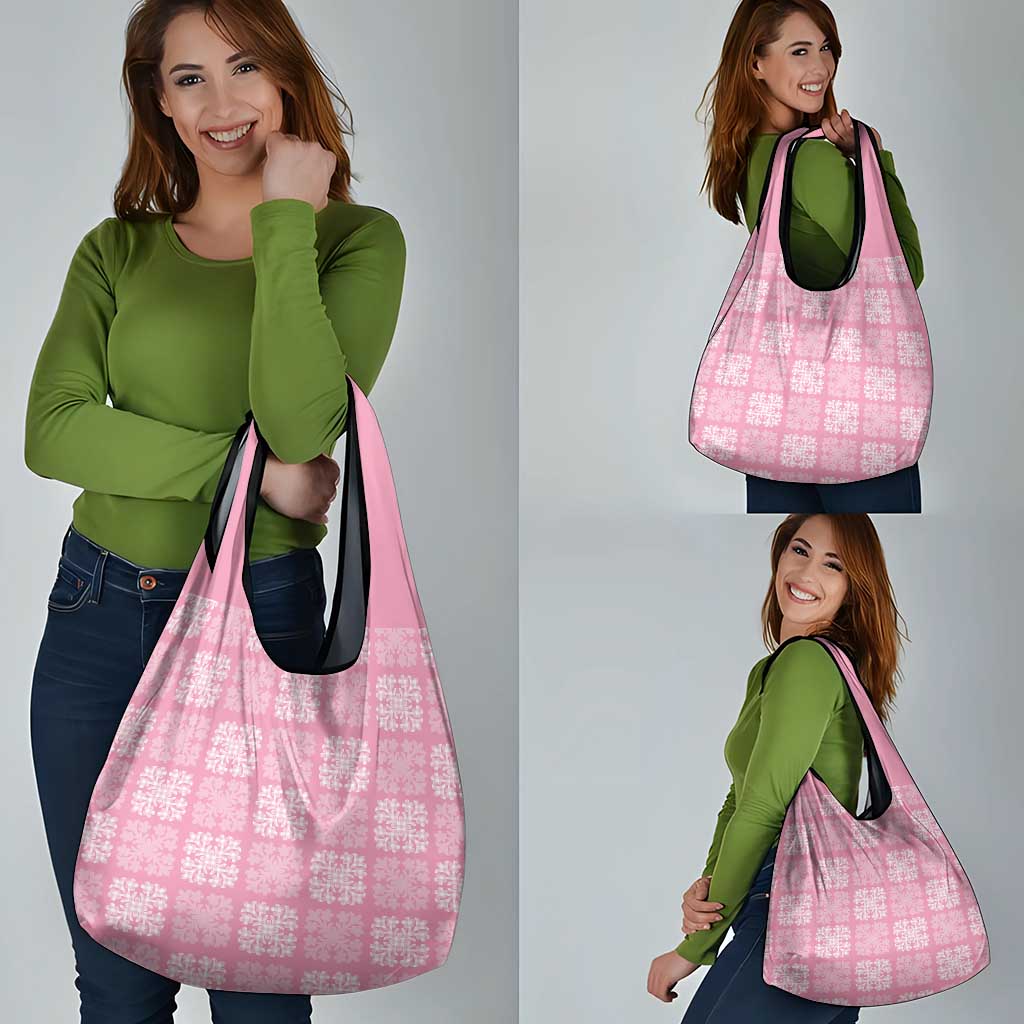 Pink Palaka Quilt Hawaii Grocery Bag Traditional Hawaii-plaid Pattern - Polynesian Pride