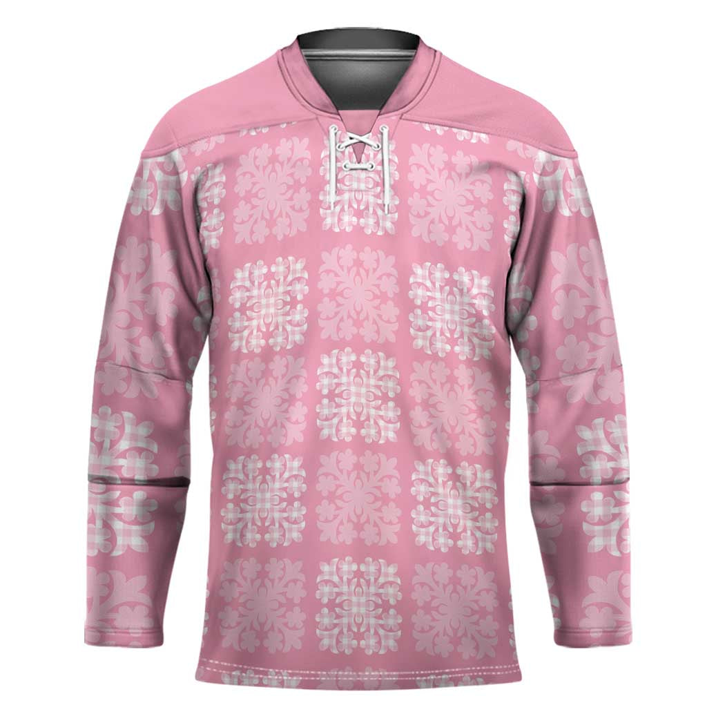 Pink Palaka Quilt Hawaii Hockey Jersey Traditional Hawaii-plaid Pattern - Polynesian Pride