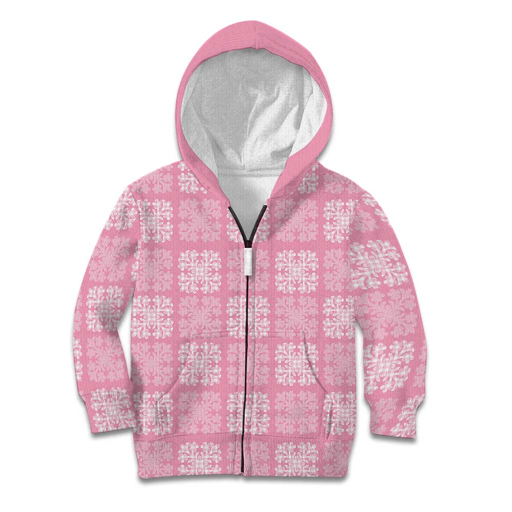 Pink Palaka Quilt Hawaii Kid Hoodie Traditional Hawaii-plaid Pattern LT14 Zip Hoodie Pink - Polynesian Pride