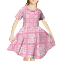 Pink Palaka Quilt Hawaii Kid Short Sleeve Dress Traditional Hawaii-plaid Pattern - Polynesian Pride