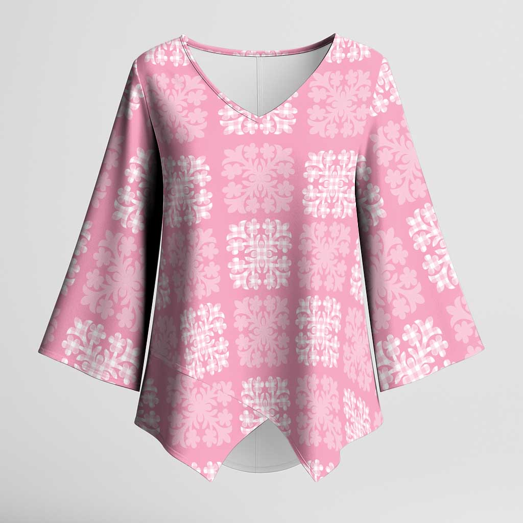 Pink Palaka Quilt Hawaii Kimono Sleeve Blouse Traditional Hawaii-plaid Pattern LT14 Female Pink - Polynesian Pride