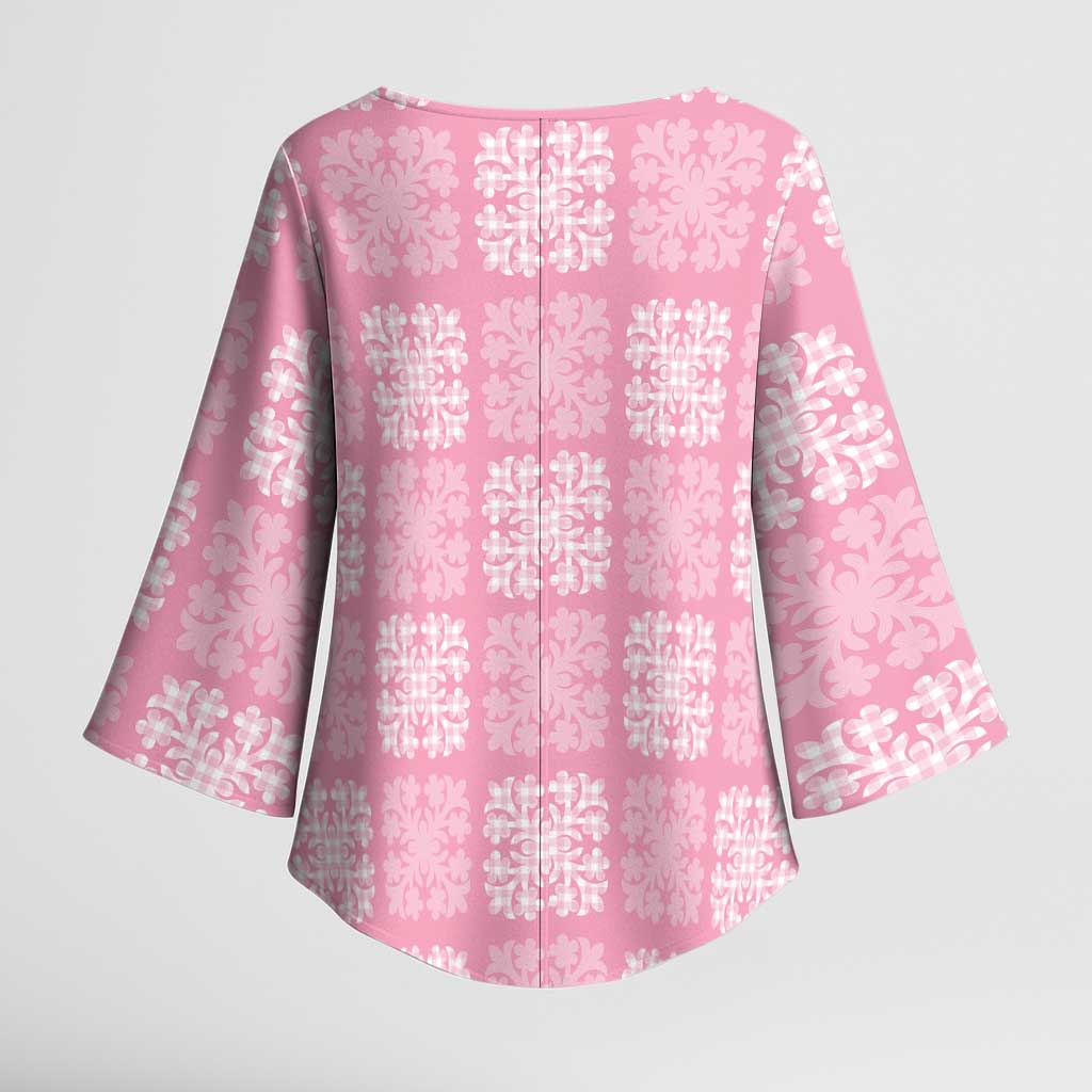 Pink Palaka Quilt Hawaii Kimono Sleeve Blouse Traditional Hawaii-plaid Pattern LT14 - Polynesian Pride