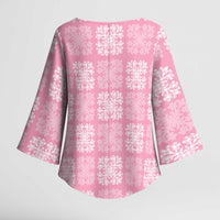 Pink Palaka Quilt Hawaii Kimono Sleeve Blouse Traditional Hawaii-plaid Pattern LT14 - Polynesian Pride