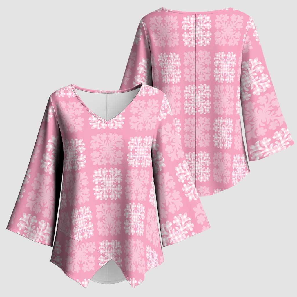 Pink Palaka Quilt Hawaii Kimono Sleeve Blouse Traditional Hawaii-plaid Pattern LT14 - Polynesian Pride