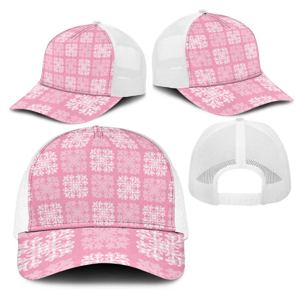 Pink Palaka Quilt Hawaii Mesh Trucker Cap Traditional Hawaii-plaid Pattern - Polynesian Pride