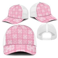Pink Palaka Quilt Hawaii Mesh Trucker Cap Traditional Hawaii-plaid Pattern - Polynesian Pride