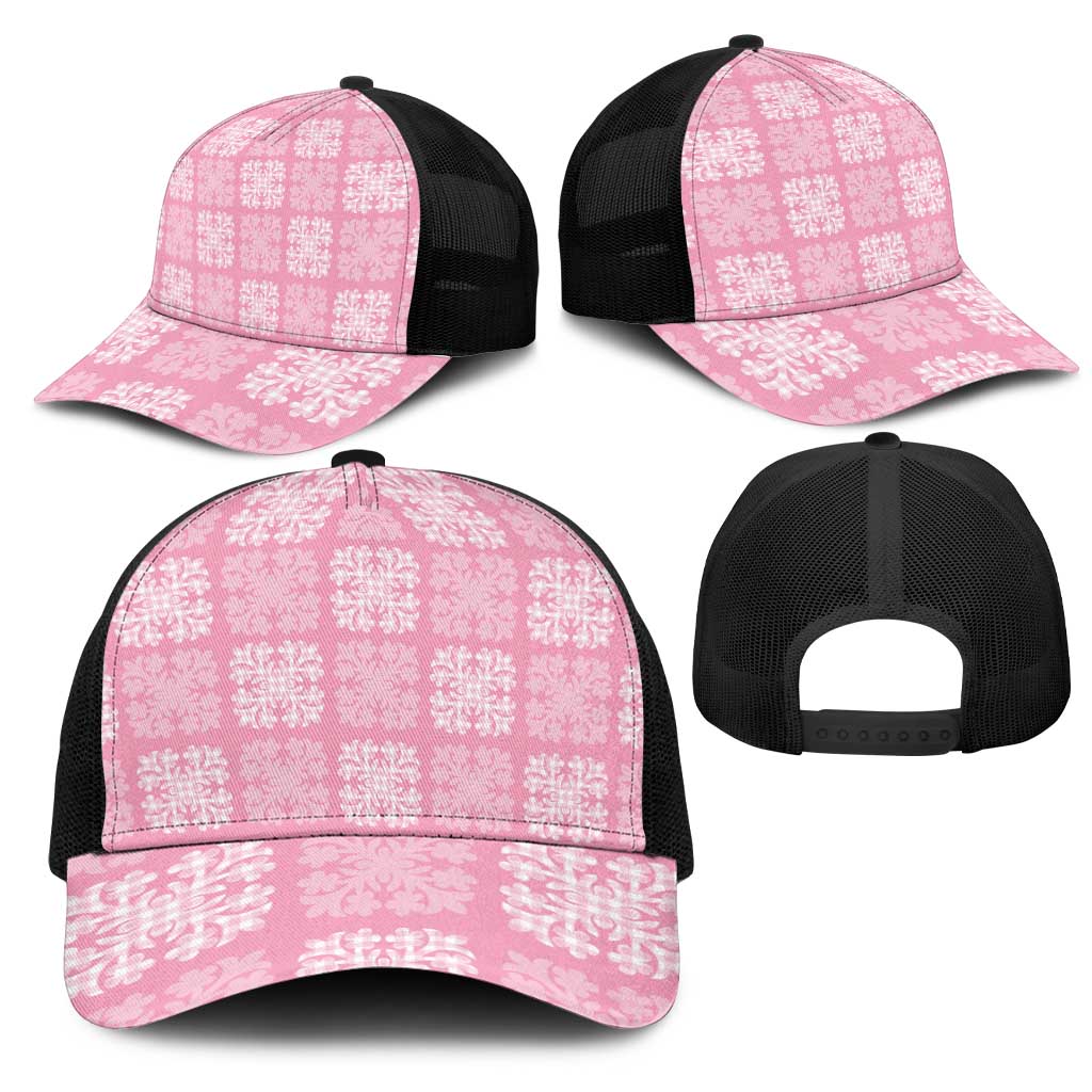 Pink Palaka Quilt Hawaii Mesh Trucker Cap Traditional Hawaii-plaid Pattern - Polynesian Pride