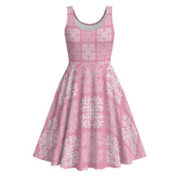 Pink Palaka Quilt Hawaii Midi Dress Traditional Hawaii-plaid Pattern - Polynesian Pride