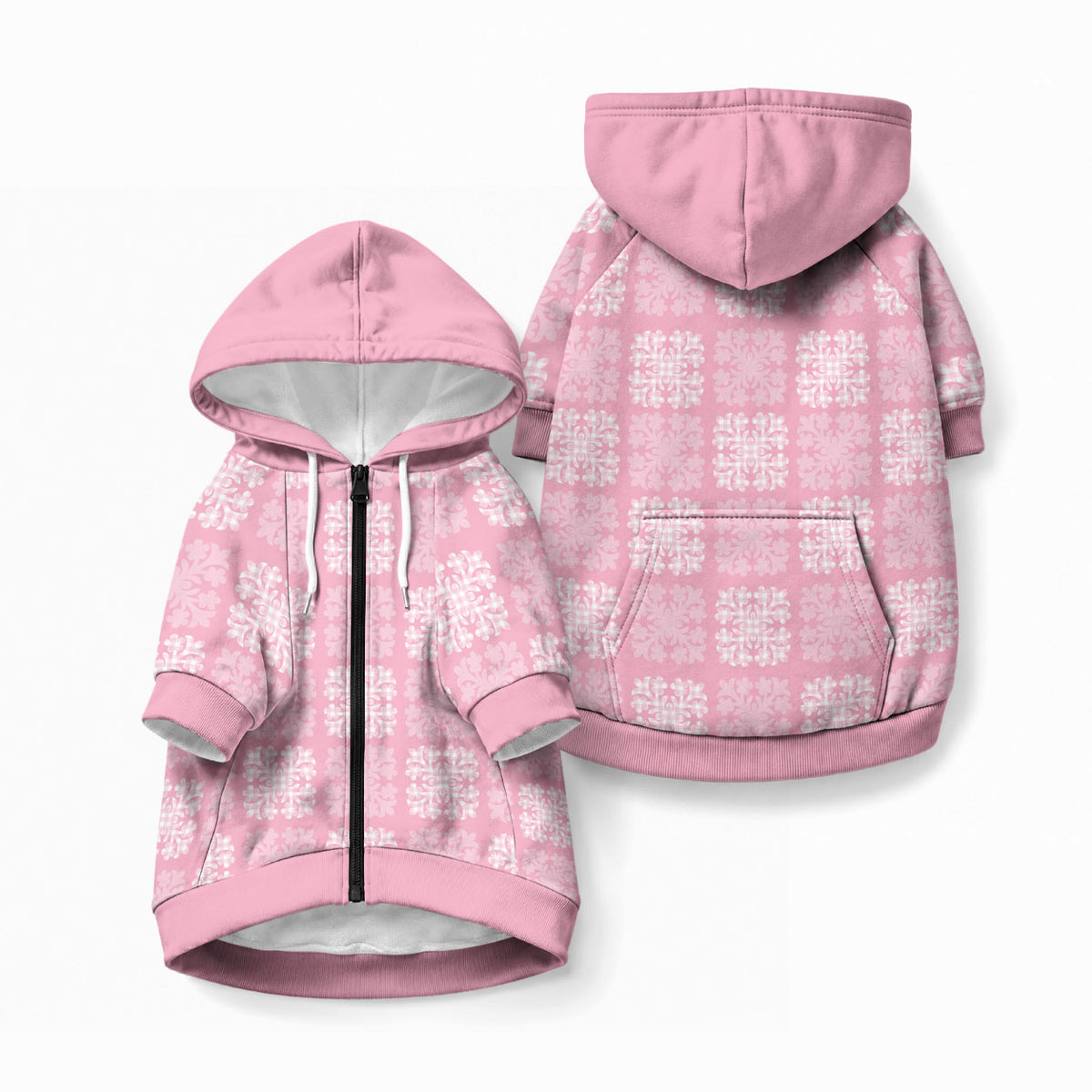 Pink Palaka Quilt Hawaii Pet Hoodie Traditional Hawaii-plaid Pattern LT14 Zip-up Pink - Polynesian Pride