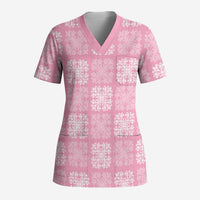 Pink Palaka Quilt Hawaii Scrub Top Traditional Hawaii-plaid Pattern - Polynesian Pride