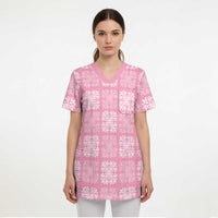 Pink Palaka Quilt Hawaii Scrub Top Traditional Hawaii-plaid Pattern - Polynesian Pride