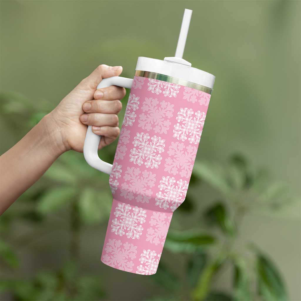 Pink Palaka Quilt Hawaii Tumbler With Handle Traditional Hawaii-plaid Pattern - Polynesian Pride